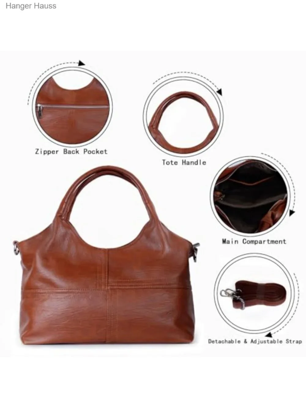 Medium Vegan Leather Purse for Women with Detachable Satchel Strap Tote Hobo Bag